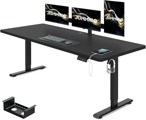 JUMMICO Höhenverstellbarer Schreibtisch 160 x 80 cm mit Kabelwanne, Schreibtisch Höhenverstellbar Elektrisch Stehpult mit USB-Buchse, Ergonomischer Steh-Sitz Tisch mit 360°Rollen, Schwarz von JUMMICO