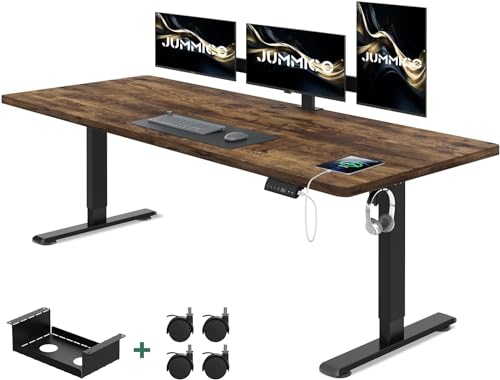 JUMMICO 140 x 70 cm Höhenverstellbarer Schreibtisch mit USB-Buchse, Schreibtisch Höhenverstellbar Elektrisch, Ergonomischer Steh-Sitz Tisch, Stehpult Verstellbarer, Vintage-Braun von JUMMICO