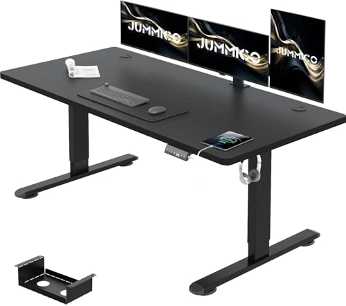 JUMMICO 140 x 70 cm Höhenverstellbarer Schreibtisch mit USB-Buchse, Schreibtisch Höhenverstellbar Elektrisch mit 360° Rollen, Ergonomischer Steh-Sitz Tisch, Stehpult Verstellbarer, Schwarz von JUMMICO