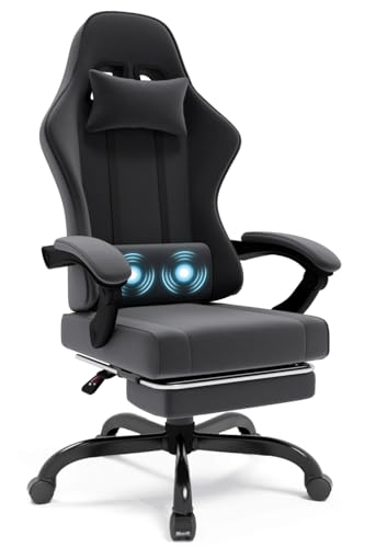 JUMMICO Gaming Stuhl Stoff, Bürostuhl Ergonomic mit Massage Lendenkissen, Gaming Chair mit fußstütze, Sitzbreite 50cm Gamer Sessel, Gamer Stuhl Massage, Dunkelgrau JUMMICO Gaming Stuhl Stoff, Bürostuhl Ergonomic mit Massage Lendenkissen, Gaming Chair mit fußstütze, Sitzbreite 50cm Gamer Sessel, Gamer Stuhl Massage, Dunkelgrau von JUMMICO
