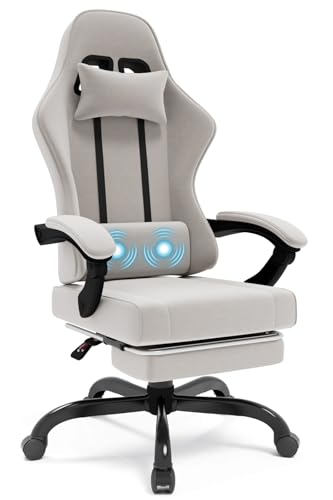 JUMMICO Gaming Stuhl Stoff, Bürostuhl Ergonomic mit Massage Lendenkissen, Gaming Chair mit fußstütze, Sitzbreite 50cm Gamer Sessel, Gamer Stuhl Massage, Hellgrau JUMMICO Gaming Stuhl Stoff, Bürostuhl Ergonomic mit Massage Lendenkissen, Gaming Chair mit fußstütze, Sitzbreite 50cm Gamer Sessel, Gamer Stuhl Massage, Hellgrau von JUMMICO
