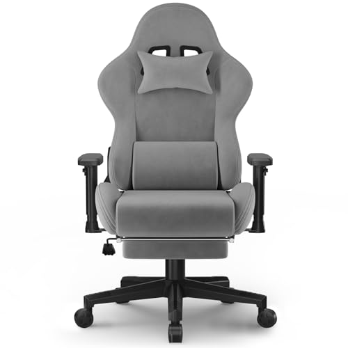 JUMMICO Gaming Stuhl Stoff, Schreibtischstuhl mit Massagefunktion, Bürostuhl Ergonomisch 90-180° Verstellbarer Verstellbare Armlehnen, 200kg, Hellgrau von JUMMICO