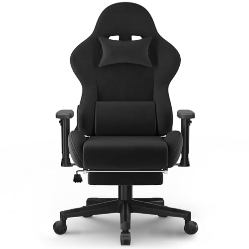 JUMMICO Gaming Stuhl Stoff, Schreibtischstuhl mit Massagefunktion, Bürostuhl Ergonomisch 90-180° Verstellbarer Verstellbare Armlehnen, 200kg, Schwarz von JUMMICO