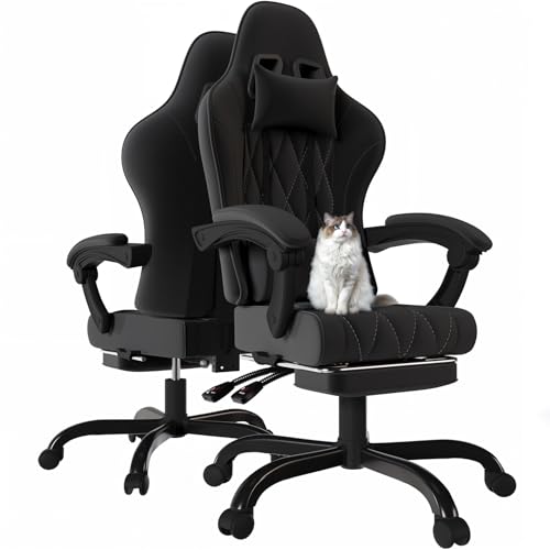 JUMMICO Gaming Stuhl Stoff mit Federpolsterung, Ergonomischer Bürostuhl mit Massager. Gaming Chair mit Kopfstütze, Fußstütze, Höhenverstellbar. Gamer Stuhl 150 kg belastbarkeit, Schwarz JUMMICO Gaming Stuhl Stoff mit Federpolsterung, Ergonomischer Bürostuhl mit Massager. Gaming Chair mit Kopfstütze, Fußstütze, Höhenverstellbar. Gamer Stuhl 150 kg belastbarkeit, Schwarz von JUMMICO