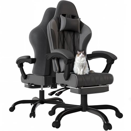 JUMMICO Gaming Stuhl Stoff mit Federpolsterung, Ergonomischer Bürostuhl mit Massager. Gaming Chair mit Kopfstütze, Fußstütze, Höhenverstellbar. Gamer Stuhl 150 kg belastbarkeit. Dunkelgrau JUMMICO Gaming Stuhl Stoff mit Federpolsterung, Ergonomischer Bürostuhl mit Massager. Gaming Chair mit Kopfstütze, Fußstütze, Höhenverstellbar. Gamer Stuhl 150 kg belastbarkeit. Dunkelgrau von JUMMICO