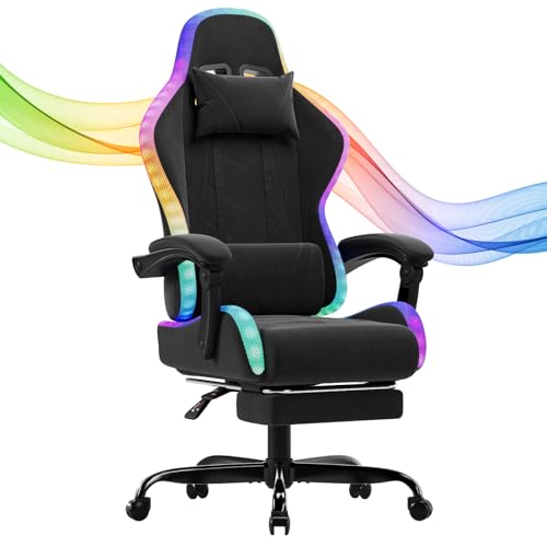 JUMMICO Gaming Stuhl Stoff mit LED, Bürostuhl Ergonomisch mit Massage-Lendenwirbel und Fußstütze, 90°-135° Gaming Sessel mit Kopfstütze und Massage-Lendenwirbelstütze, 150 kg, Dunkelgrau JUMMICO Gaming Stuhl Stoff mit LED, Bürostuhl Ergonomisch mit Massage-Lendenwirbel und Fußstütze, 90°-135° Gaming Sessel mit Kopfstütze und Massage-Lendenwirbelstütze, 150 kg, Dunkelgrau von JUMMICO