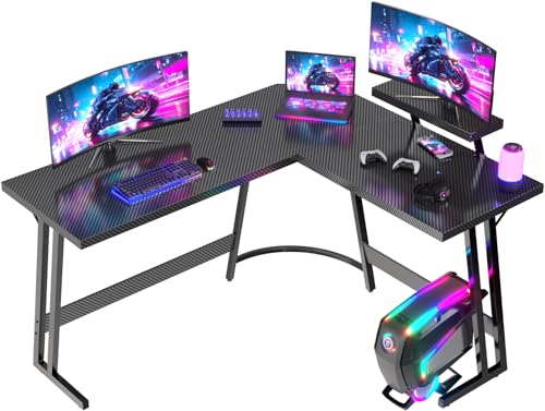 JUMMICO Gaming Tisch L Form 150x130cm, Eckschreibtisch für Gaming,Schreibtisch L Form Mit Monitorständer, Carbon Schwarz von JUMMICO