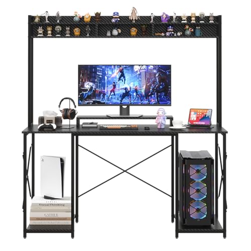 JUMMICO Gaming Tisch Schreibtisch 120 x 60 x 162 cm, Schreibtisch Computertisch mit Regal und Monitorständer, PC Tisch fürs Homeoffice (Schwarz) von JUMMICO