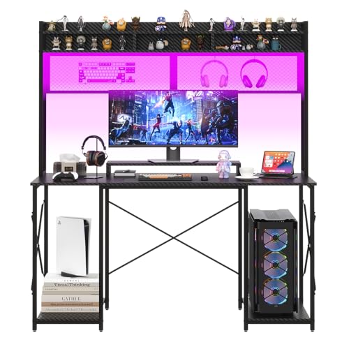 JUMMICO Gaming Tisch Schreibtisch 120 x 60 x 162 cm mit USB-Anschluss und Steckdose, Schreibtisch Computertisch mit Regal und Monitorständer LED-Beleuchtung, PC Tisch fürs Homeoffice (Schwarz) von JUMMICO