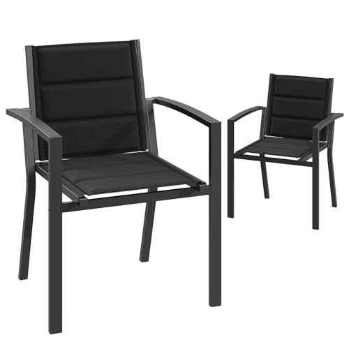 JUMMICO Garten Stapelstühle mit Armlehnen, Aluminium Outdoor Garten Stühle mit Baumwollsitz für Balkon, Terrasse, Garten - Set aus 2 Stück, DunkelGrau JUMMICO Garten Stapelstühle mit Armlehnen, Aluminium Outdoor Garten Stühle mit Baumwollsitz für Balkon, Terrasse, Garten - Set aus 2 Stück, DunkelGrau von JUMMICO