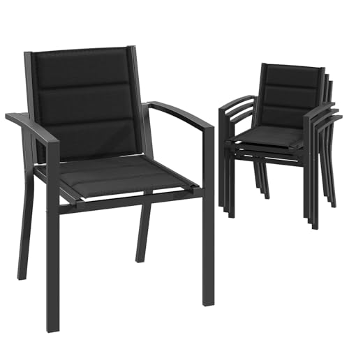 JUMMICO Garten Stapelstühle mit Armlehnen, Aluminium Outdoor Garten Stühle mit Baumwollsitz für Balkon, Terrasse, Garten - Set aus 4 Stück, DunkelGrau JUMMICO Garten Stapelstühle mit Armlehnen, Aluminium Outdoor Garten Stühle mit Baumwollsitz für Balkon, Terrasse, Garten - Set aus 4 Stück, DunkelGrau von JUMMICO
