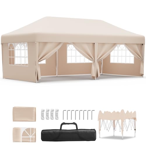 JUMMICO pavillon 3x6 Wasserdicht Stabil mit Seitenwänden Faltpavillon Partyzelt Gartenzelt mit UV Schutz 50+, Faltzelt für Garten, Beige von JUMMICO