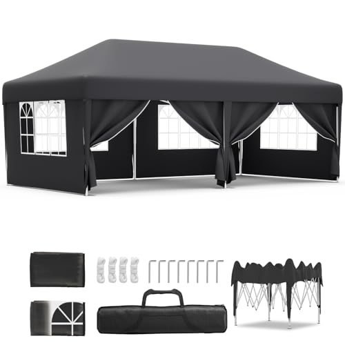 JUMMICO pavillon 3x6 Wasserdicht Stabil mit Seitenwänden Faltpavillon Partyzelt Gartenzelt mit UV Schutz 50+, Faltzelt für Garten,Grau von JUMMICO