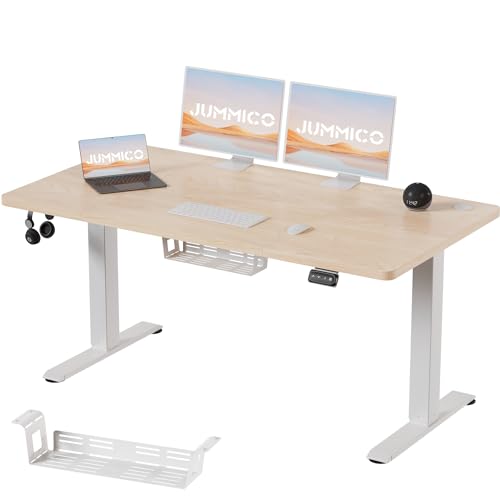 JUMMICO HöHenverstellbarer Schreibtisch 140x60cm mit KabelfüHrungsbox,Standing Desk (71-119cm),Schreibtisch HöHenverstellbar Elektrisch mit 2-Memory und Antikollisions Funktion(Beige) von JUMMICO