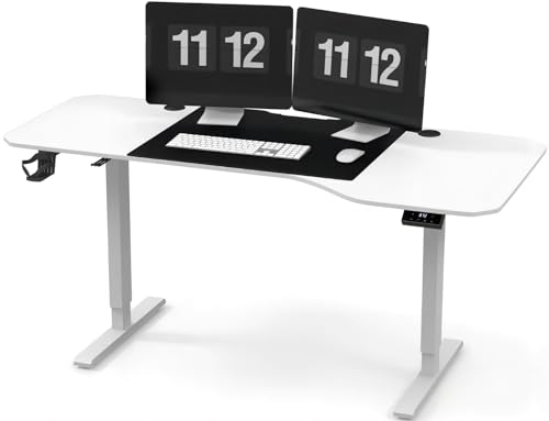 JUMMICO HöHenverstellbarer Schreibtisch 160 cm L-förmiger Schreibtisch Höhenverstellbar Elektrisch,Ergonomie Gaming Tisch(Weiß) von JUMMICO