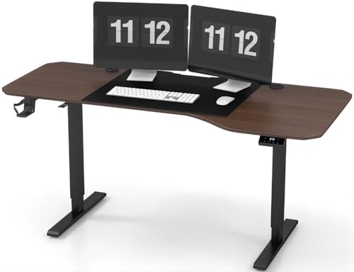 JUMMICO HöHenverstellbarer Schreibtisch 160 cm L-förmiger Schreibtisch Höhenverstellbar Elektrisch,Ergonomie Gaming Tisch mit Becherhalter, Haken (Walnuss) von JUMMICO