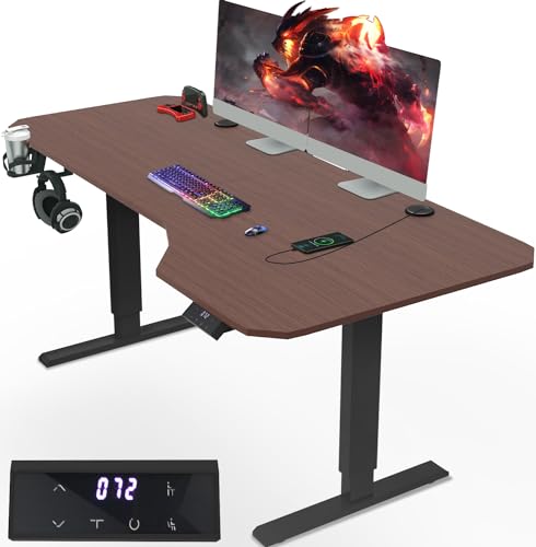 JUMMICO HöHenverstellbarer Schreibtisch 160 x 75 cm L-förmiger Schreibtisch Höhenverstellbar Elektrisch mit Memory-Steuerung,Ergonomie Gaming Tisch mit Becherhalter, Haken (Walnuss) von JUMMICO