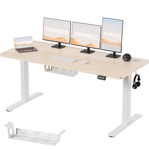 JUMMICO HöHenverstellbarer Schreibtisch 160x70cm mit KabelfüHrungsbox,Standing Desk (71-119cm),Schreibtisch HöHenverstellbar Elektrisch mit 2-Memory und Antikollisions Funktion(Beige) von JUMMICO