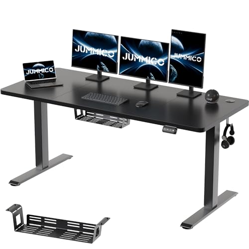 JUMMICO HöHenverstellbarer Schreibtisch 160x70cm mit KabelfüHrungsbox,Standing Desk (71-119cm),Schreibtisch HöHenverstellbar Elektrisch mit 2-Memory und Antikollisions Funktion(Schwarz) von JUMMICO