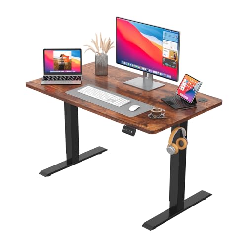 JUMMICO HöHenverstellbarer Schreibtisch Standing Desk Elektrischer Schreibtisch Höhenverstellbar mit Memory-Funktion 100 x 60 cm,Braun von JUMMICO