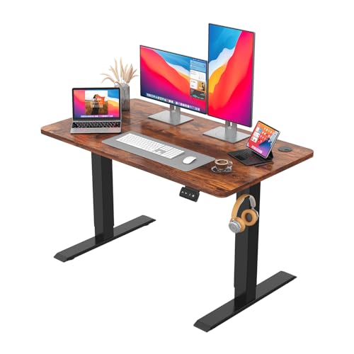 JUMMICO HöHenverstellbarer Schreibtisch Standing Desk Elektrischer Schreibtisch Höhenverstellbar mit Memory-Funktion 120 x 60 cm,Braun von JUMMICO