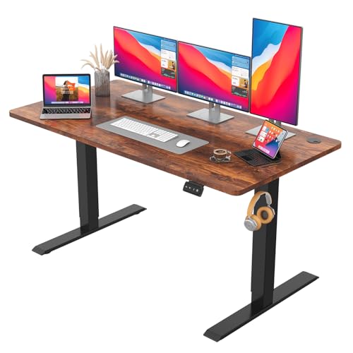 JUMMICO HöHenverstellbarer Schreibtisch Standing Desk Elektrischer Schreibtisch Höhenverstellbar mit Memory-Funktion 140 x 60 cm,Braun von JUMMICO
