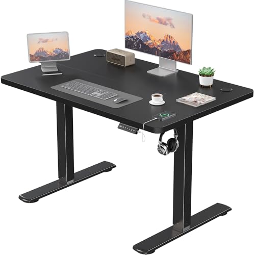 JUMMICO Höhenverstellbarer Elektrischer Schreibtisch mit USB Ladeanschluss, Schreibtisch Höhenverstellbar, Ergonomischer Steh-Sitz Tisch 100 x 60 cm, Schwarz von JUMMICO