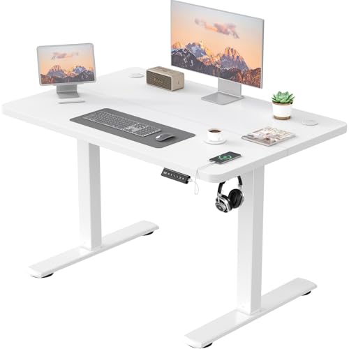 JUMMICO Höhenverstellbarer Elektrischer Schreibtisch mit USB Ladeanschluss, Schreibtisch Höhenverstellbar, Ergonomischer Steh-Sitz Tisch 100 x 60 cm, Weiß von JUMMICO