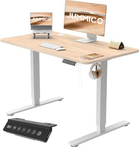 JUMMICO Höhenverstellbarer Schreibtisch 100x60 cm, Schreibtisch Höhenverstellbar Elektrisch Ergonomischer Steh-Sitz Tisch Computertisch Höhenverstellbar Stehschreibtisch Adjustable Desk (Beige) von JUMMICO