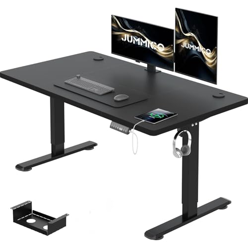 JUMMICO Höhenverstellbarer Schreibtisch 120 x 60 cm mit Kabelwanne, Höhenverstellbar Elektrisch Stehpult mit USB-Buchse, Computertisch, Ergonomischer Steh-Sitz Tisch, Bürotisch, Schwarz von JUMMICO