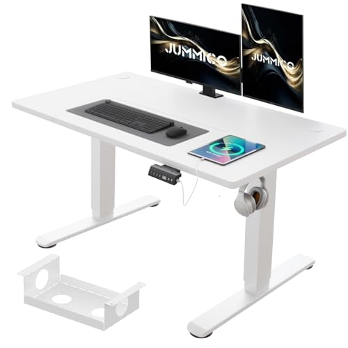 JUMMICO Höhenverstellbarer Schreibtisch 120 x 60 cm mit Kabelwanne, Höhenverstellbar Elektrisch Stehpult mit USB-Buchse, Computertisch, Ergonomischer Steh-Sitz Tisch, Bürotisch, Weiß von JUMMICO