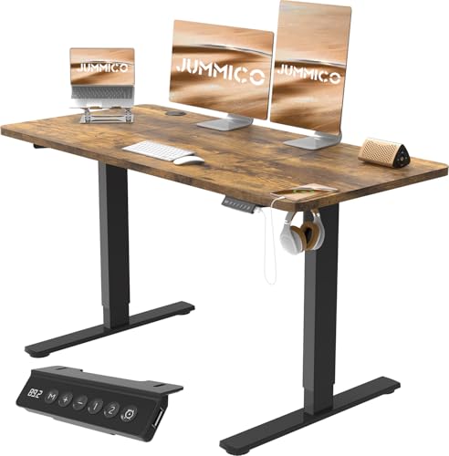 JUMMICO Höhenverstellbarer Schreibtisch 120x60 cm, Elektrisch Ergonomischer Steh-Sitz Tisch Computertisch Stehschreibtisch Adjustable Desk (Vintagebraun) von JUMMICO