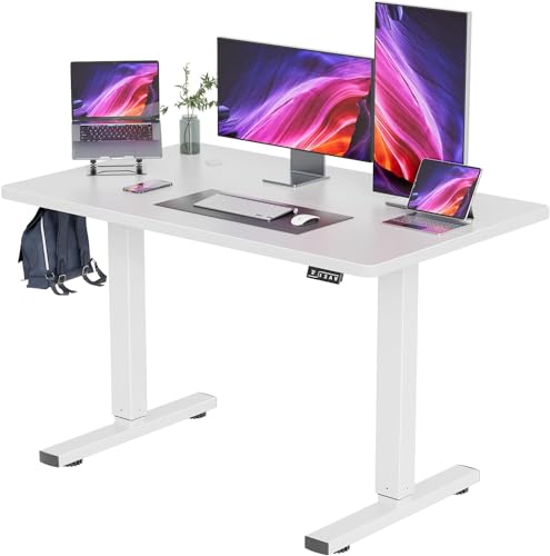 Höhenverstellbarer Schreibtisch 120x60 cm, Standing Desk 72-120 cm, Schreibtisch Höhenverstellbar Elektrisch mit 2-Funktions-Memory(Weiß) von JUMMICO