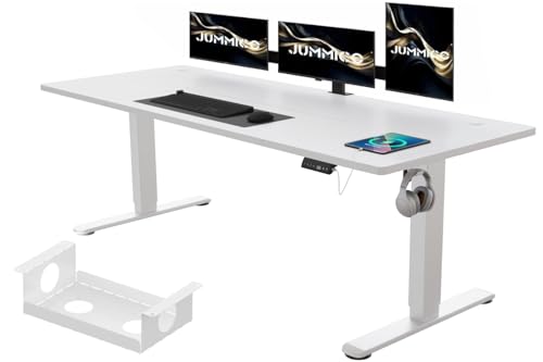 JUMMICO Höhenverstellbarer Schreibtisch 140 x 70 cm mit Kabelwanne, Höhenverstellbar Elektrisch Stehpult mit USB-Buchse, Computertisch, Ergonomischer Steh-Sitz Tisch, Bürotisch, Weiß von JUMMICO