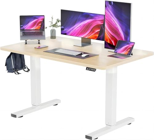 Höhenverstellbarer Schreibtisch 140x70 cm mit 2-Funktions-Memory,Schreibtisch Höhenverstellbar Elektrisch (72-120) cm,Standing Desk mit Rollen(Beige) von JUMMICO