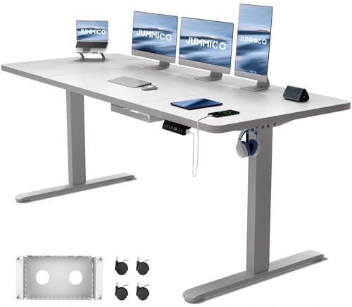 JUMMICO Höhenverstellbarer Schreibtisch 140x70 cm, Schreibtisch Höhenverstellbar Elektrisch Ergonomischer Steh-Sitz Tisch Computertisch Höhenverstellbar Stehschreibtisch Adjustable Desk(Grau) von JUMMICO