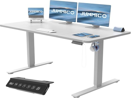 JUMMICO Höhenverstellbarer Schreibtisch mit USB-Ladeanschluss,Schreibtisch Höhenverstellbar Elektrisch, Steh-Sitz Tisch Stehpult Verstellbarer Computertisch,Standing Desk,140 x 60 cm, Gray von JUMMICO