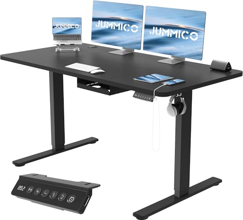 JUMMICO Höhenverstellbarer Schreibtisch 140x70 cm mit Schubladen, Schreibtisch Höhenverstellbar Elektrisch mit USB-Buchse und Kabelwanne,Steh-Sitztisch Stehpult mit Rollen (Schwarz) von JUMMICO
