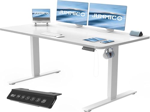 JUMMICO Höhenverstellbarer Schreibtisch 140x70 cm mit Schubladen, Schreibtisch Höhenverstellbar Elektrisch mit USB-Buchse und Kabelwanne,Steh-Sitztisch Stehpult mit Rollen (Weiß) von JUMMICO