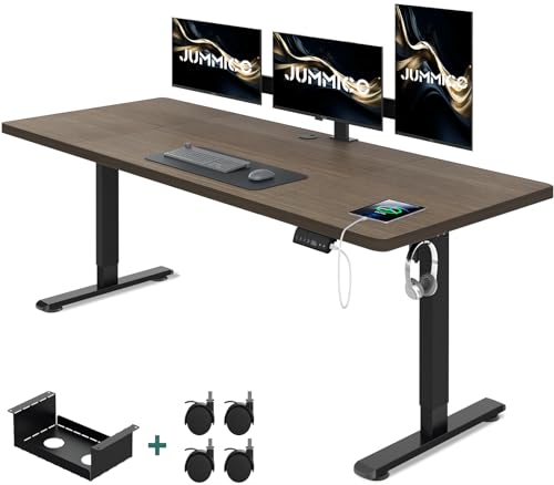 JUMMICO Höhenverstellbarer Schreibtisch 160 x 80 cm mit Kabelwanne, Schreibtisch Höhenverstellbar Elektrisch Stehpult mit USB-Buchse, Ergonomischer Steh-Sitz Tisch mit 360°Rollen, Nussbaum von JUMMICO