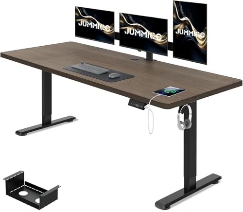 JUMMICO Höhenverstellbarer Schreibtisch 160 x 80 cm mit Kabelwanne, Höhenverstellbar Elektrisch Stehpult mit USB-Buchse, Computertisch, Ergonomischer Steh-Sitz Tisch, Bürotisch, Nussbaum von JUMMICO