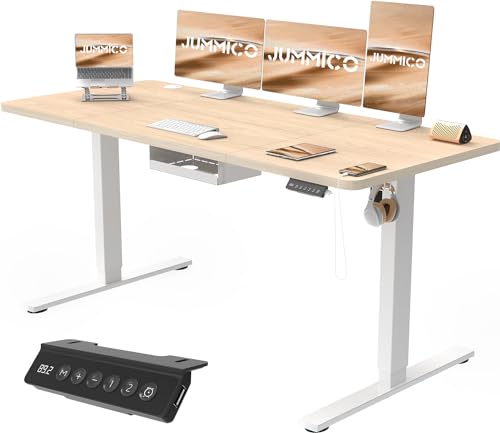 JUMMICO Höhenverstellbarer Schreibtisch 160x70 cm mit Schubladen, Schreibtisch Höhenverstellbar Elektrisch mit USB-Buchse und Kabelwanne,Steh-Sitztisch Stehpult mit Rollen (Beige) von JUMMICO