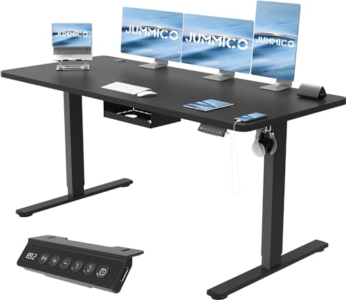 JUMMICO Höhenverstellbarer Schreibtisch 160x70 cm mit Schubladen, Schreibtisch Höhenverstellbar Elektrisch mit USB-Buchse und Kabelwanne,Steh-Sitztisch Stehpult mit Rollen (Schwarz) von JUMMICO
