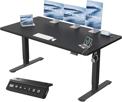 JUMMICO Höhenverstellbarer Schreibtisch mit USB-Ladeanschluss,Schreibtisch Höhenverstellbar Elektrisch, Steh-Sitz Tisch Stehpult Verstellbarer Computertisch,Standing Desk,160 x 70 cm, Schwarz von JUMMICO