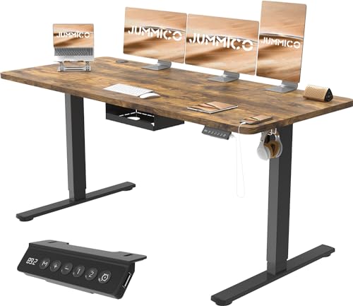 JUMMICO Höhenverstellbarer Schreibtisch 160x70 cm mit Schubladen, Schreibtisch Höhenverstellbar Elektrisch mit USB-Buchse und Kabelwanne,Steh-Sitztisch Stehpult mit Rollen (Vintagebraun) von JUMMICO