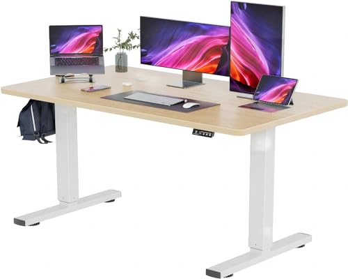 Höhenverstellbarer Schreibtisch 160x70 cm mit USB und 2-Funktions-Memory,Schreibtisch Höhenverstellbar Elektrisch mit Kabelwanne,Standing Desk mit Rollen (Beige) von JUMMICO