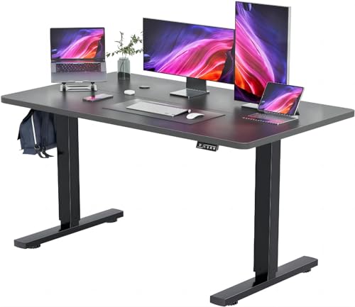JUMMICO Höhenverstellbarer Schreibtisch 160x70 cm mit USB und 2-Funktions-Memory,Schreibtisch Höhenverstellbar Elektrisch mit Kabelwanne,Standing Desk mit Rollen (Schwarz) von JUMMICO