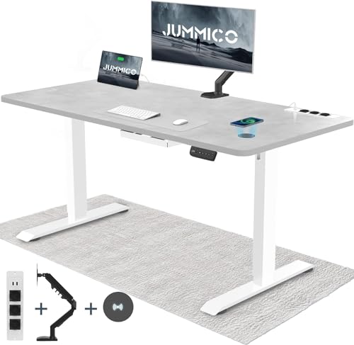 JUMMICO Höhenverstellbarer Schreibtisch 160x80 cm mit USB Steckdose, Monitorständerund Kabelloses Ladepad, Schreibtisch Höhenverstellbar Elektrisch mit Rollen und PC Kabelmanagement, Grau von JUMMICO
