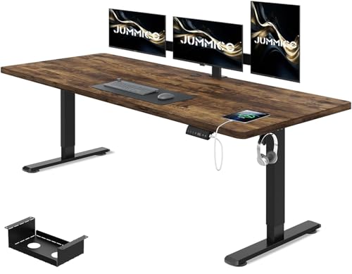JUMMICO Höhenverstellbarer Schreibtisch 180 x 80 cm mit Kabelwanne, Höhenverstellbar Elektrisch Stehpult mit USB-Buchse, Computertisch, Ergonomischer Steh-Sitz Tisch, Bürotisch, Vintage-Braun von JUMMICO