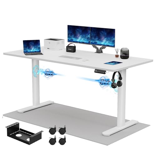 JUMMICO Höhenverstellbarer Schreibtisch 180x80 cm, Elektrisch mit Dualmotor, 100 kg Tragkraft & Kabelmanagement, 3 Höhenspeicher & USB-C, Stehschreibtisch für Homeoffice (Weiß) von JUMMICO